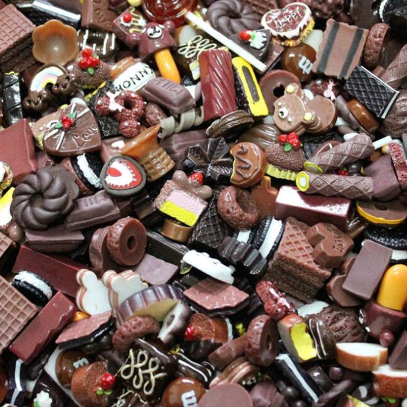 Halloluck 50 Pcs Slime Charms Easter DIY Craft Making Resin Jewery Making Kit, Resin Flatback Slime Beads Making Supplies for DIY Scrapbooking Crafts (Dark Chocolate)