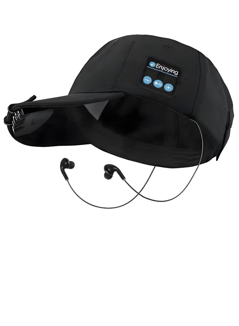 porodo Sport Cap Wireless Audio Bluetooth Hat Stereo Speaker& Mic / 10H Play Time / USB C Fast Charging Hands Free HD Calls / Hi-Fi Stereo Sound - Black - Image 2