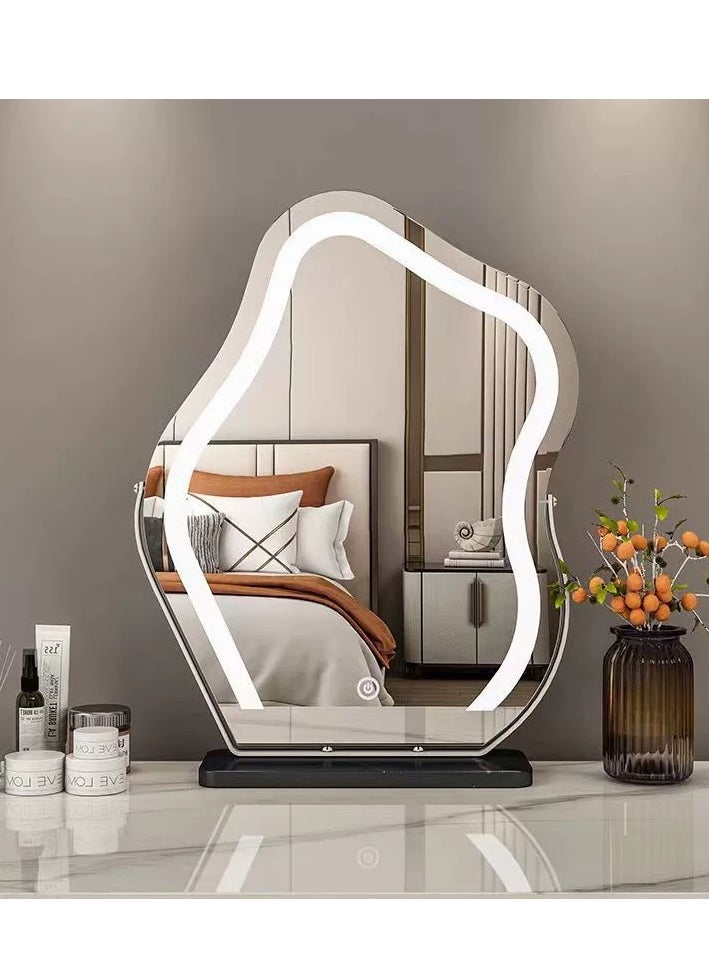 XiuWoo Large Personalized Smart Touch Control Electric Tabletop Makeup Mirror, Vanity Mirror with Three Color Lighting Modes, Marble Base for Makeup Desk, Bedroom, Dressing Room  - Image 1