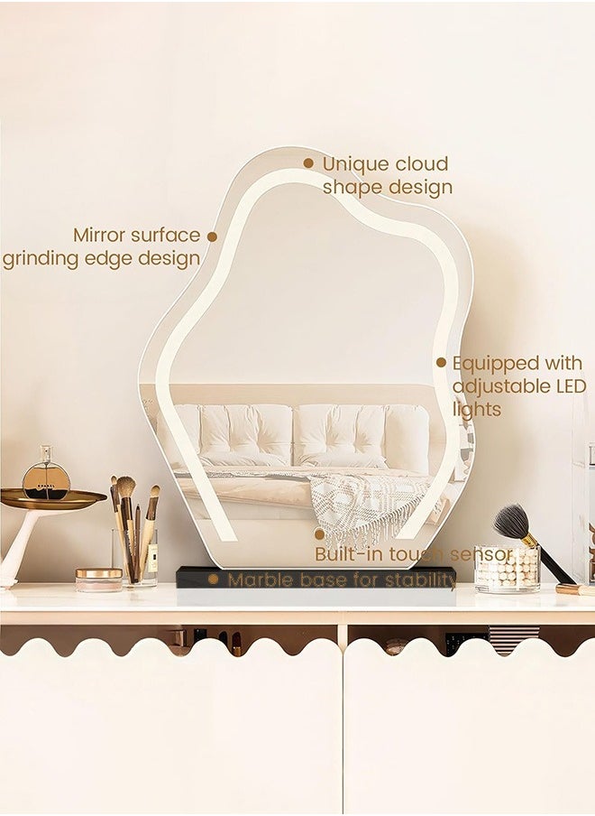 XiuWoo Large Personalized Smart Touch Control Electric Tabletop Makeup Mirror, Vanity Mirror with Three Color Lighting Modes, Marble Base for Makeup Desk, Bedroom, Dressing Room  - Image 2