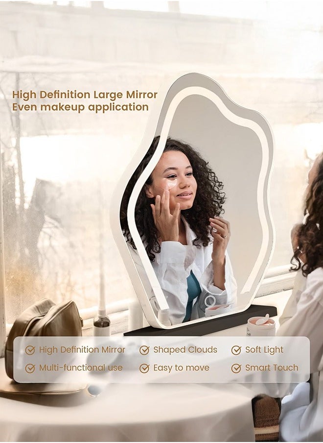 XiuWoo Large Personalized Smart Touch Control Electric Tabletop Makeup Mirror, Vanity Mirror with Three Color Lighting Modes, Marble Base for Makeup Desk, Bedroom, Dressing Room  - Image 3