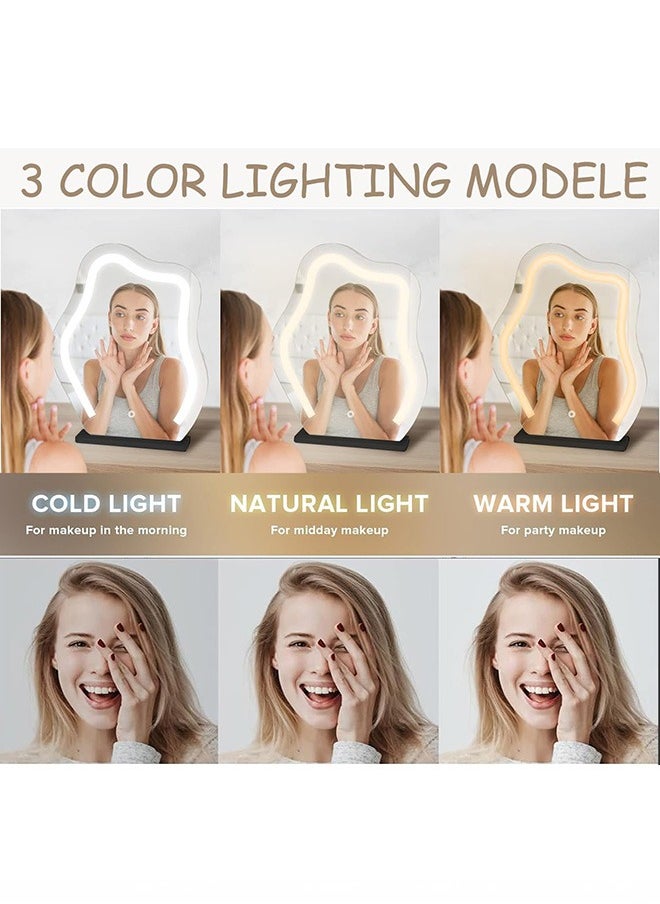 XiuWoo Large Personalized Smart Touch Control Electric Tabletop Makeup Mirror, Vanity Mirror with Three Color Lighting Modes, Marble Base for Makeup Desk, Bedroom, Dressing Room  - Image 4