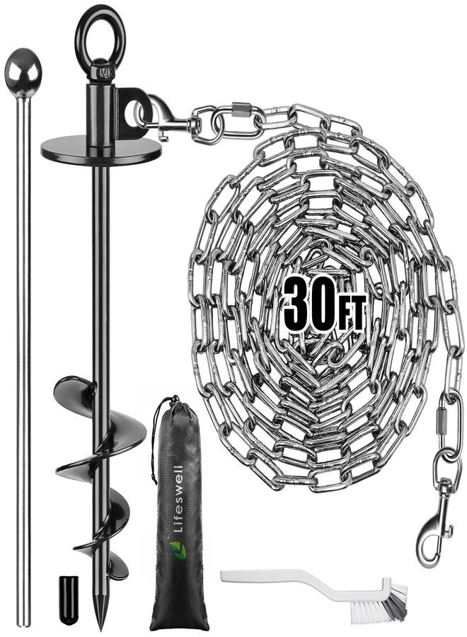 Lifeswell Dog Tie Out Chains and Stake, 30ft Chew Proof Stainless Steel Dog Chains for Outside, 15" Heavy Duty Dog Anchor for Dogs Up to 125lbs, Fully Welded, No Tangle, Ideal for Yard and Camping - Image 1