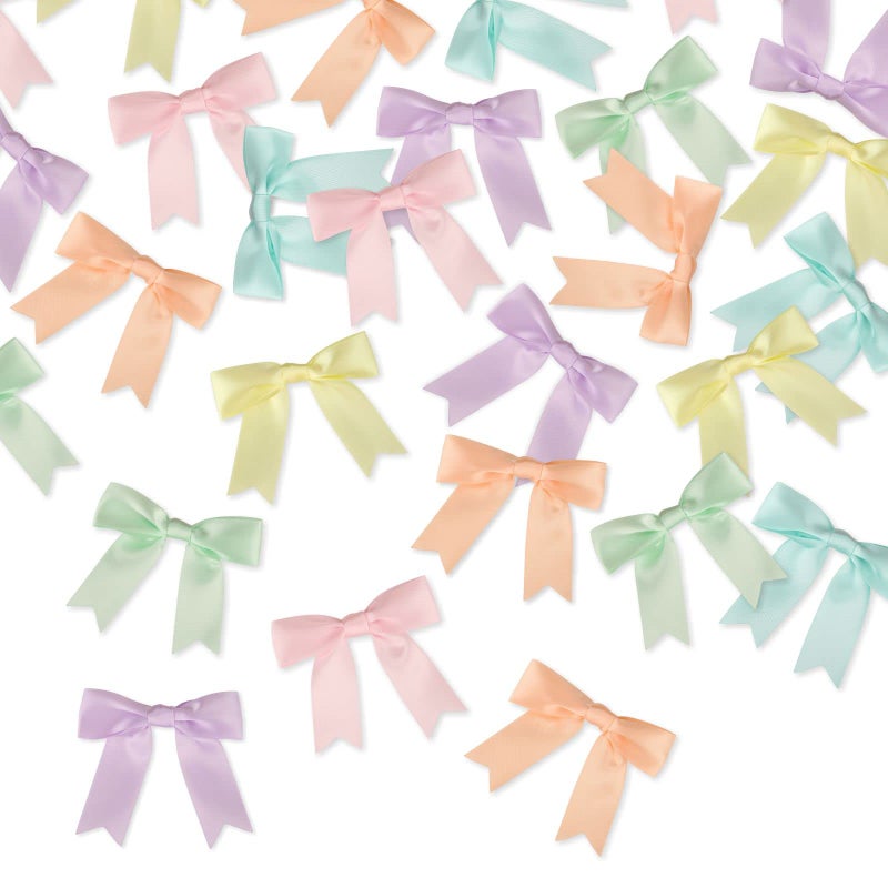 Meseey 60 Pcs Pastel Rainbow Satin Ribbon Bows with Twist Tie 2.5 Inch Pretied Premade Colored Craft Bows for Gift Wrapping Basket Wedding Baby Shower Brithday Party (2.5â€œ, Pastel) - Image 4