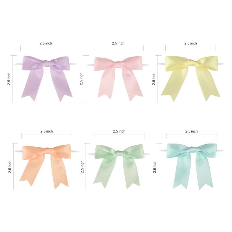 Meseey 60 Pcs Pastel Rainbow Satin Ribbon Bows with Twist Tie 2.5 Inch Pretied Premade Colored Craft Bows for Gift Wrapping Basket Wedding Baby Shower Brithday Party (2.5â€œ, Pastel) - Image 2