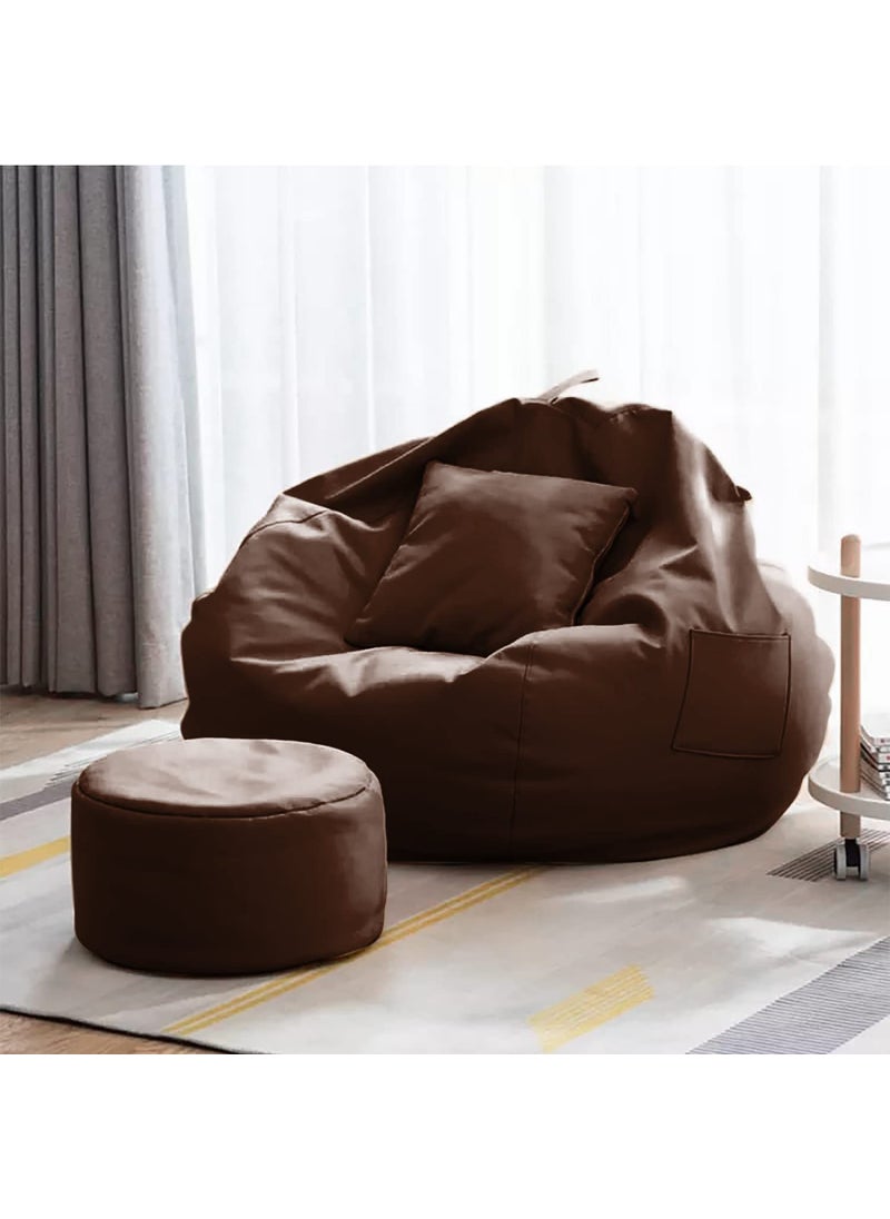 Kitepro Kitepro 4XL Bean Bag with Beans with Footstool Cushion Ready to Use Faux Leather Bean Bag Chair Brownn XXXXL  - Image 1