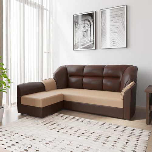 WESTIDO Leatherette 4 Seater Sofa (Finish Color - Cream Brown, DIY(Do-It-Yourself)) | 1 Year Warranty - Image 1