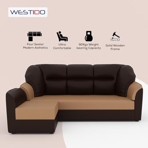 WESTIDO Leatherette 4 Seater Sofa (Finish Color - Cream Brown, DIY(Do-It-Yourself)) | 1 Year Warranty - Image 2