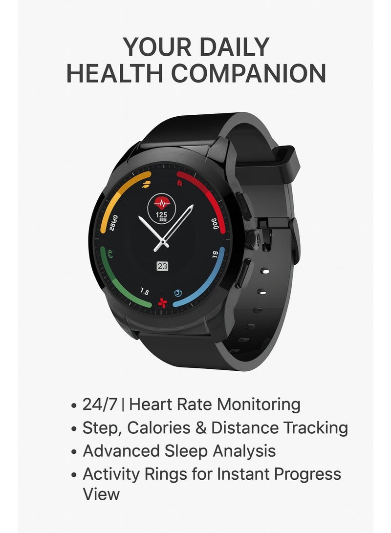 MyKronoz ZeTime Original Petite Hybrid Smartwatch– Brushed Black/gray with Black Silicone Strap, Mechanical Hands + Touchscreen, Fitness & Heart Rate Tracking, Sleep Monitoring, Calls & Notifications – Daily Activity & Travel Use - Image 1