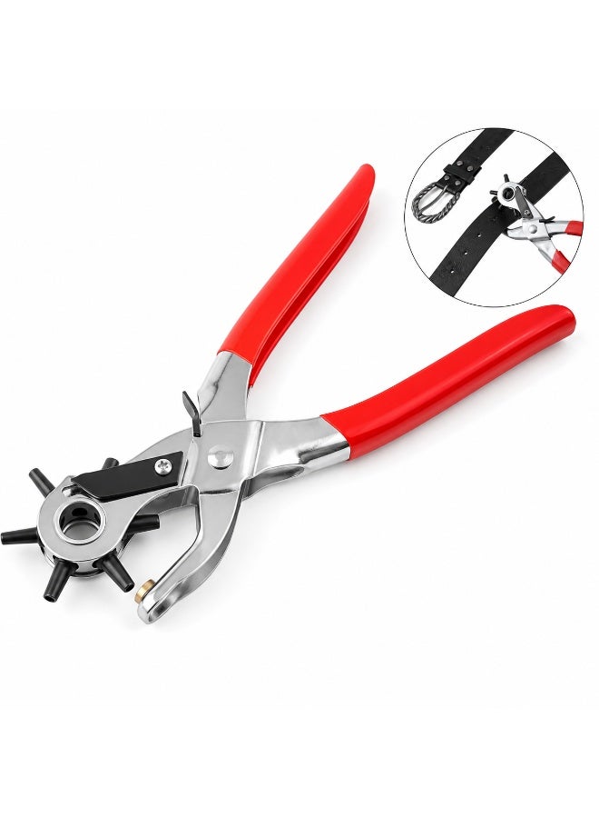 Nevara 8.5-Inch Heavy-Duty Multi-Functional Leather Hole Puncher Tool - 6 Size Rotary Hand Punch Plier for Belts, Watch Straps, Dog Collars, Saddles, Shoes, Fabric & DIY Crafts - Image 1
