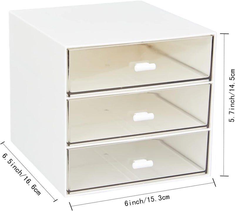 LETURE Desk Organizer with 3 Drawers, Clear Plastic Desk Storage Box, Desktop Organization for Office Supplies, Gel Pens, Pencils, Markers, Tape, Erasers, Paperclips, Chargers (White-3 Draws) - Image 3