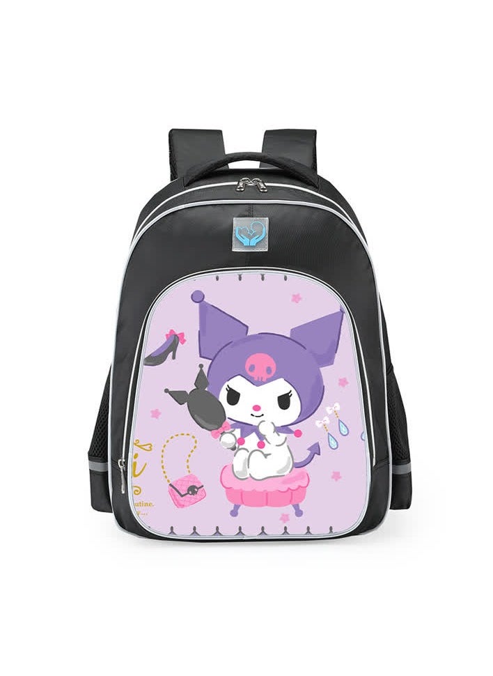 Generic - Primary school girls' schoolbag 1-3-6 years old backpack shoulder pad lightweight pink warning strip backpack,B-25-Re reflective-large-larary-black - Image 1