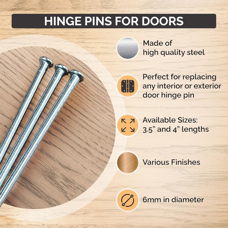 Hinge Outlet Hinge Pins for Doors, 4 inches, Black, 3 Pack - Image 2