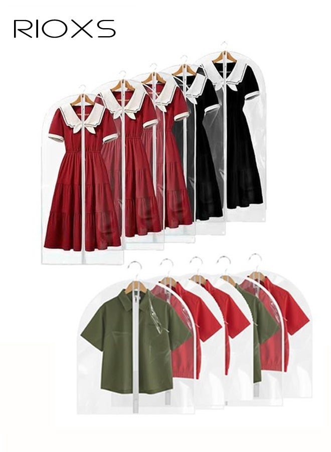 RIOXS 10 Pack All Clear Hanging Garment Bags, 5 Pcs 60 × 80 CM and 5 Pcs 60 × 100 CM Suit Bags for Closet Storage Clothing Storage, Plastic Waterproof Suit Cover Bags with Full Zipper for Shits, Jackets, Dresses, Fur and More - Image 1