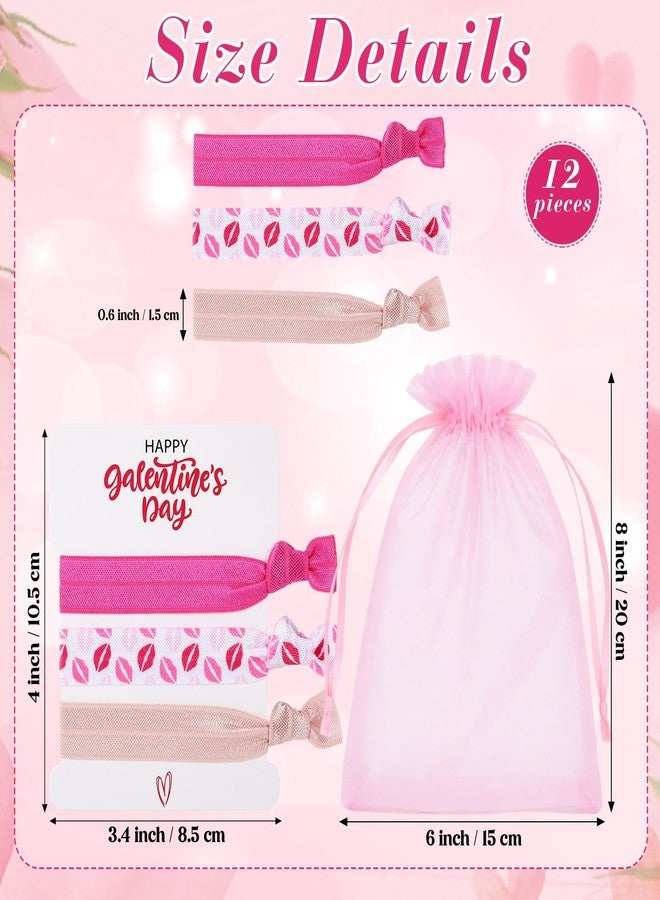 Yuxung مجموعة يوكسونغ من 12 ربطة شعر مطاطية ليوم الصداقة (Galentines)، ربطة رأس مطاطية وردية اللون، إكسسوارات شعر، هدايا للحفلات، زينة للمعصم، هدايا للصديقات. - Image 2
