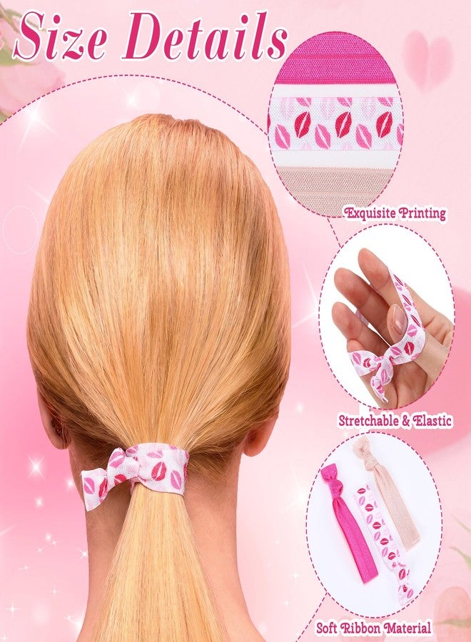 Yuxung مجموعة يوكسونغ من 12 ربطة شعر مطاطية ليوم الصداقة (Galentines)، ربطة رأس مطاطية وردية اللون، إكسسوارات شعر، هدايا للحفلات، زينة للمعصم، هدايا للصديقات. - Image 3