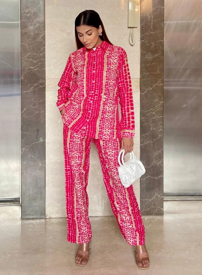 أبتاوني طقم منسق من بنطال وبلوزة كتان بطبعة تاي داي