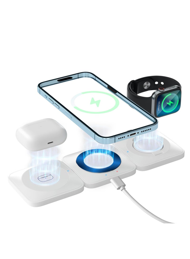 SYOSI 3 in 1 Wireless Charger for iPhone, Portable Magnetic Wireless Charging Station, Travel Induction Charger for Multiple Devices, for Apple Watch, iPhone 15 14 13 Pro Max, Air Pods - Image 2