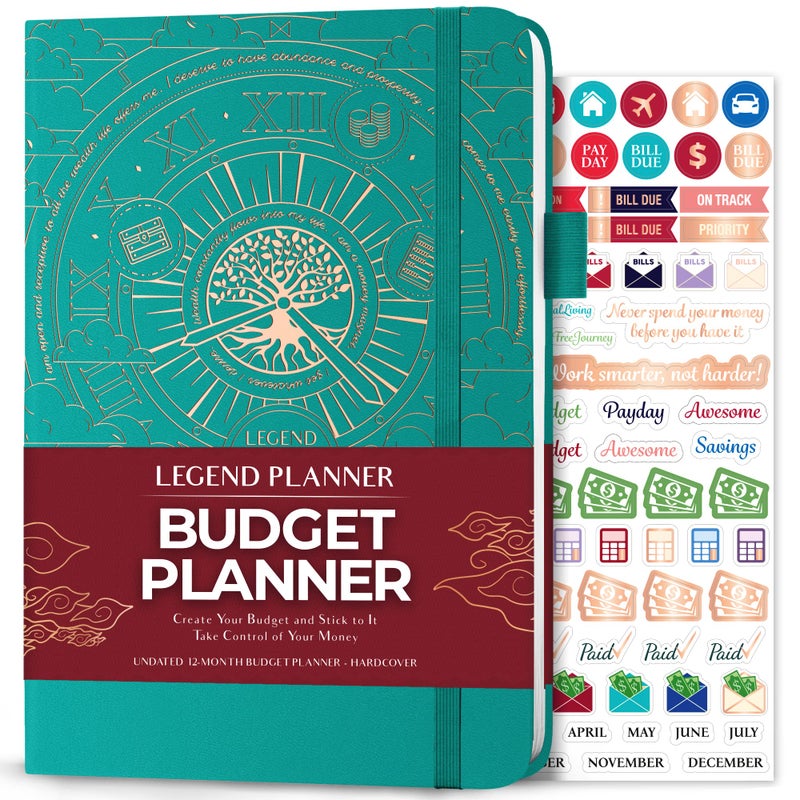 Legend Budget Planner Financial Organizer Book Money Account Expense Tracker Notebook Journal for Household Monthly Budgeting Viridian
