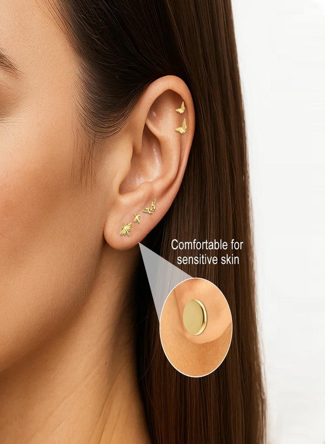 فوجو أقراط VOJO G23 من التيتانيوم بدون خيوط، ذات ظهر مسطح، مناسبة لثقب الأذن (الزنمة، الصدفة، الشفة، الشفة السفلى، الحلزون، الغضروف) - مقاس 16G و 18G (ذهبي) - Image 3