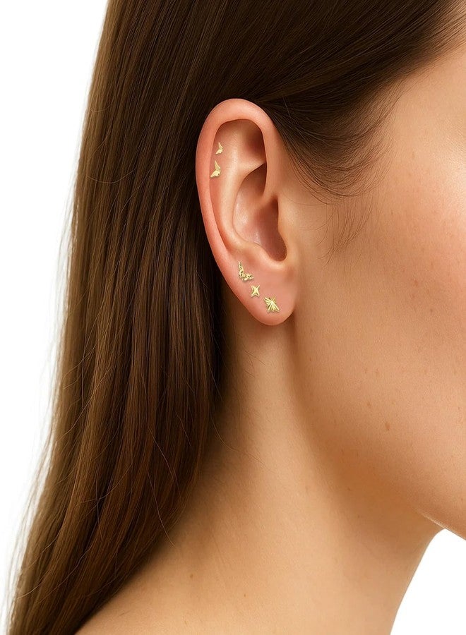 فوجو أقراط VOJO G23 من التيتانيوم بدون خيوط، ذات ظهر مسطح، مناسبة لثقب الأذن (الزنمة، الصدفة، الشفة، الشفة السفلى، الحلزون، الغضروف) - مقاس 16G و 18G (ذهبي) - Image 4