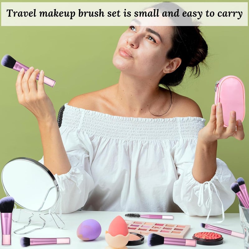 Modiq Mini Travel Makeup Brush Set 10 Pcs Travel Friendly Brushes with Pouch Portable Complete OntheGo Cosmetic Brush Kit for Effortless Flawless Makeup Pink - Image 5
