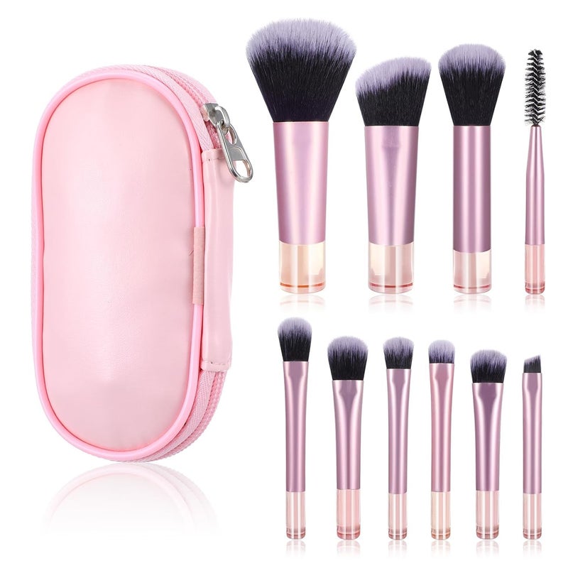 Modiq Mini Travel Makeup Brush Set 10 Pcs Travel Friendly Brushes with Pouch Portable Complete OntheGo Cosmetic Brush Kit for Effortless Flawless Makeup Pink - Image 1
