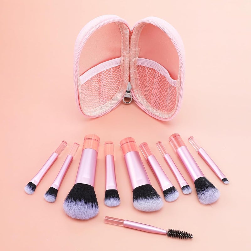 Modiq Mini Travel Makeup Brush Set 10 Pcs Travel Friendly Brushes with Pouch Portable Complete OntheGo Cosmetic Brush Kit for Effortless Flawless Makeup Pink - Image 2