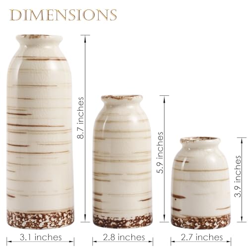 Joeabor Ceramic Vase Set of 3 - Handcrafted Ceramic Vases for Home Decor & Shelf - Modern Farmhouse Decor for Kitchen, Office, Bedroom & Living Room Decorative Objects for Mantel, Table Centerpieces - Image 3