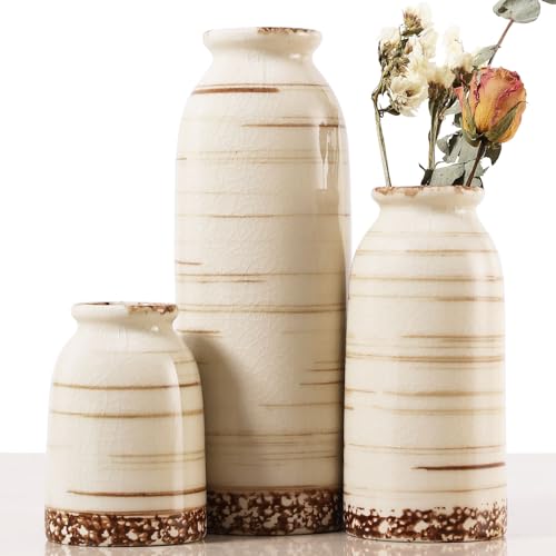 Joeabor Ceramic Vase Set of 3 - Handcrafted Ceramic Vases for Home Decor & Shelf - Modern Farmhouse Decor for Kitchen, Office, Bedroom & Living Room Decorative Objects for Mantel, Table Centerpieces - Image 1