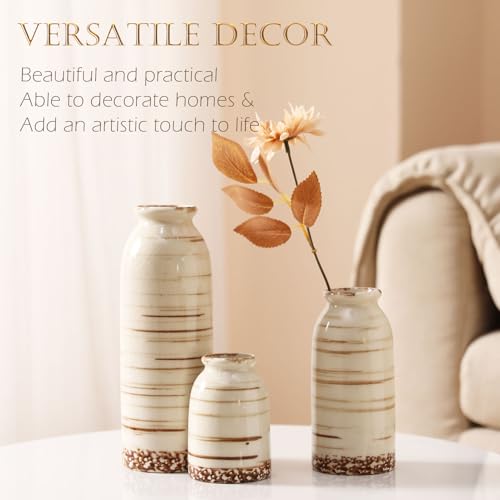 Joeabor Ceramic Vase Set of 3 - Handcrafted Ceramic Vases for Home Decor & Shelf - Modern Farmhouse Decor for Kitchen, Office, Bedroom & Living Room Decorative Objects for Mantel, Table Centerpieces - Image 2