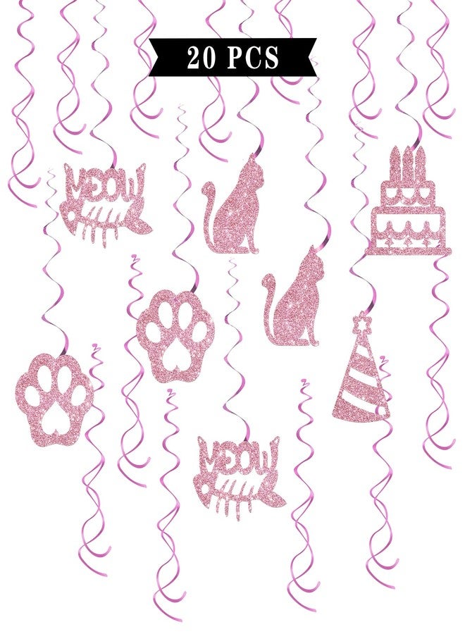 Maicaiffe Cat Birthday Hanging Swirl Decorations - Glitter 20 Pcs It's My Meowday Party Supplies - Cute Cat Birthday Streamers - Welcome Cat Pet kitten Birthday Party Foil Swirls Ceiling Decorations - Image 1