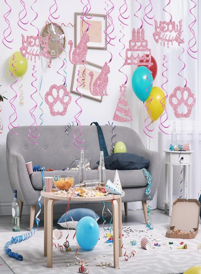 Maicaiffe Cat Birthday Hanging Swirl Decorations - Glitter 20 Pcs It's My Meowday Party Supplies - Cute Cat Birthday Streamers - Welcome Cat Pet kitten Birthday Party Foil Swirls Ceiling Decorations - Image 5