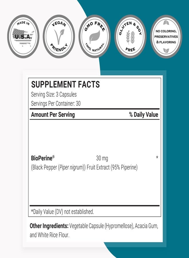 SuperSmart Bioperine 30mg per Day (95% Piperine) - Black Pepper Extract Supplement - Absorption Enhancer - Digestive Enzymes Support | Non-GMO & Gluten Free - 90 Vegetarian Capsules - Image 3