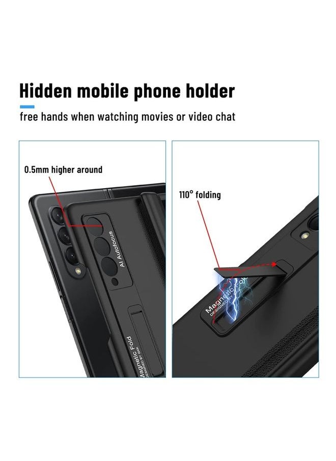 NIBEMINENT Kickstand Magnetic Phone Case For Samsung Galaxy Z Fold 3 5G Black  - Image 4