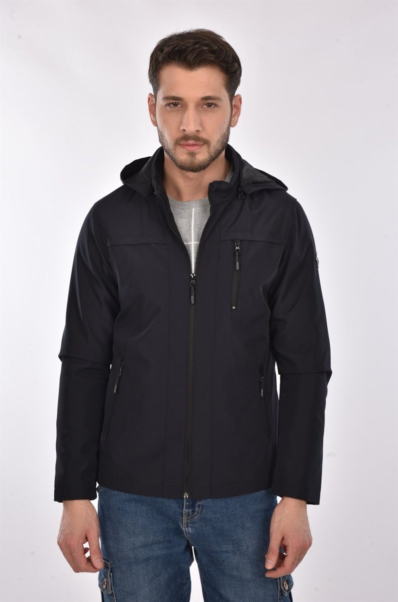 Sivaist New Season Men's Navy Blue Hooded Inner Pocket Water and Windproof Seasonal & Summer Coat  - Image 1