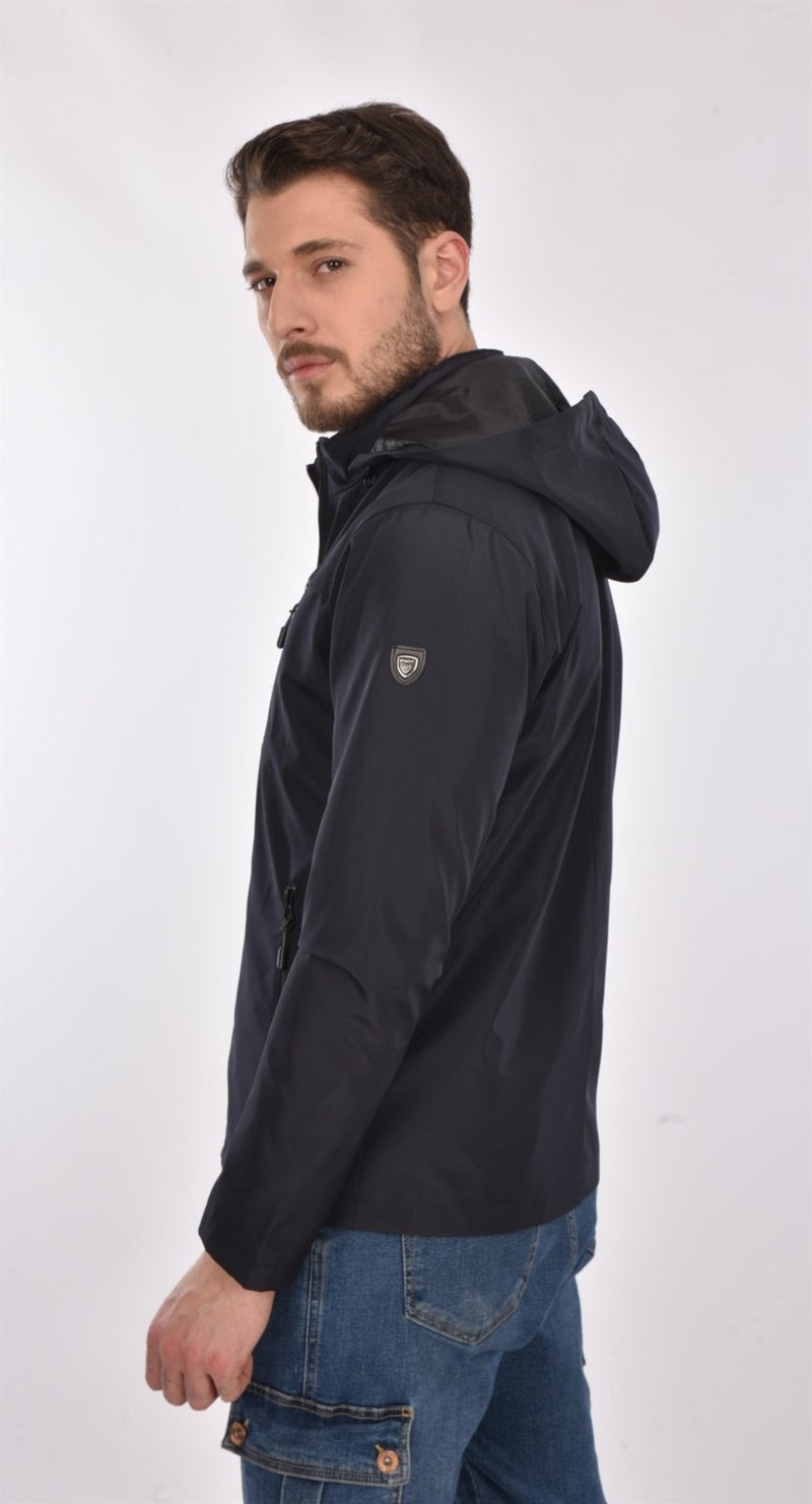Sivaist New Season Men's Navy Blue Hooded Inner Pocket Water and Windproof Seasonal & Summer Coat  - Image 2