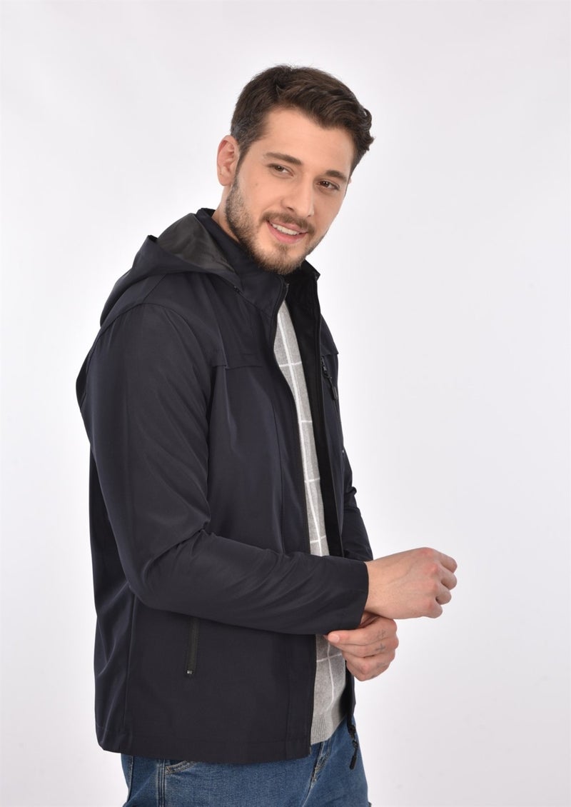 Sivaist New Season Men's Navy Blue Hooded Inner Pocket Water and Windproof Seasonal & Summer Coat  - Image 5