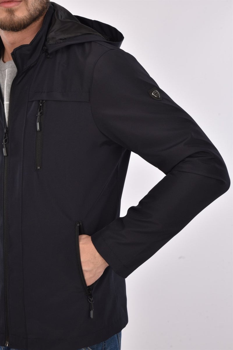Sivaist New Season Men's Navy Blue Hooded Inner Pocket Water and Windproof Seasonal & Summer Coat  - Image 4