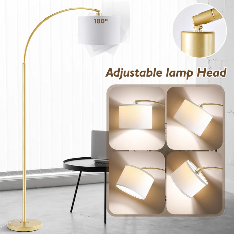 Bdrofn Arc Floor Lamps for Living Room, Modern Remote Control Standing FLamp with Stepless Dimmable, Gold Tall Lamp with White Drum Shade,Over Couch Arched Reading Light for Bedroom, Office(Bulb Included) - Image 2