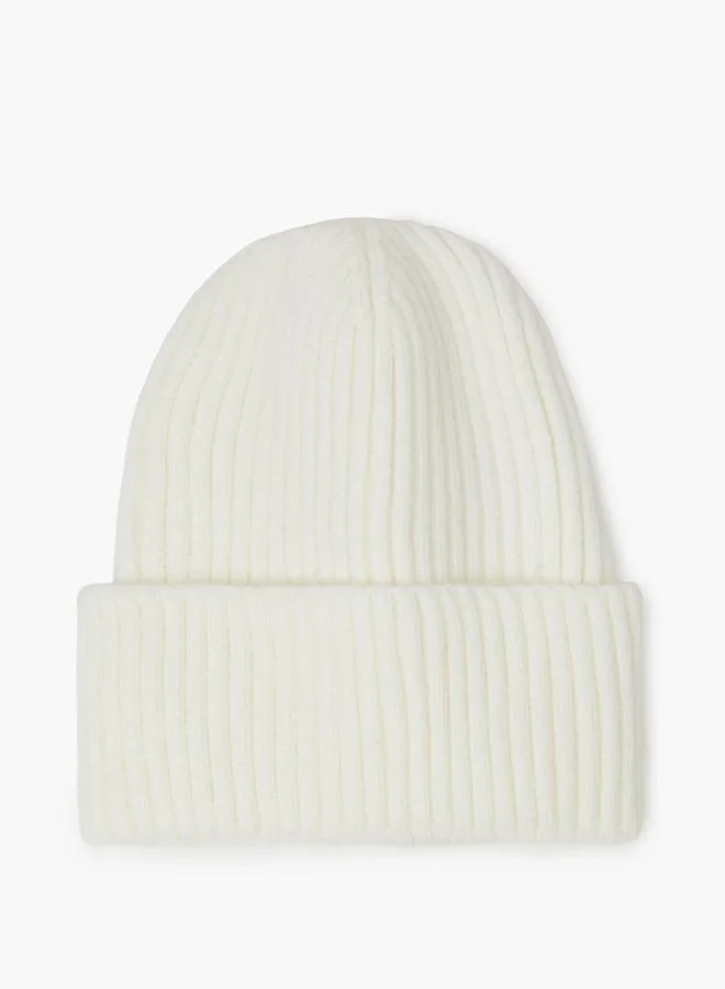 ستايلي Off White Ribbed Knit Beanie