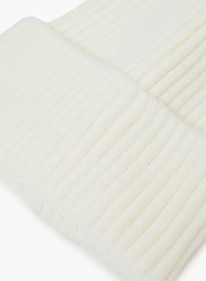 Styli  Off White Ribbed Knit Beanie for Women | Best Price UAE