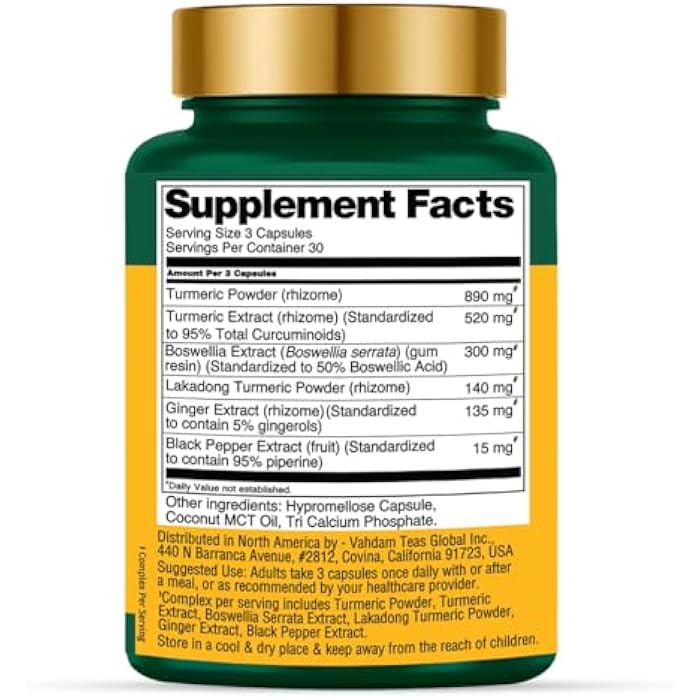 VAHDAM Turmeric Curcumin 2000mg (500mg Curcuminoids) with Boswellia & Piperine for Fast Absorption | Supports Joint Health and Mobility | 90 Capsules (Pack of 2) - Image 2