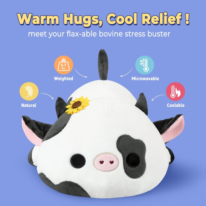 Onsoyours Original Weighted & Heatable Sunflower Cow Stuffed Animals, 3.7 lbs Microwavable Plushies for Stress Relief - 20 inch Large Comfort Soft Plush Toys for Kids & Adults - Image 2