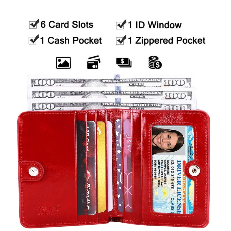 ITSLIFE محفظة نسائية صغيرة مضادة للترددات RFID من Itslife، محفظة جلدية مدمجة مع نافذة للهوية (أحمر مشمع) - Image 2