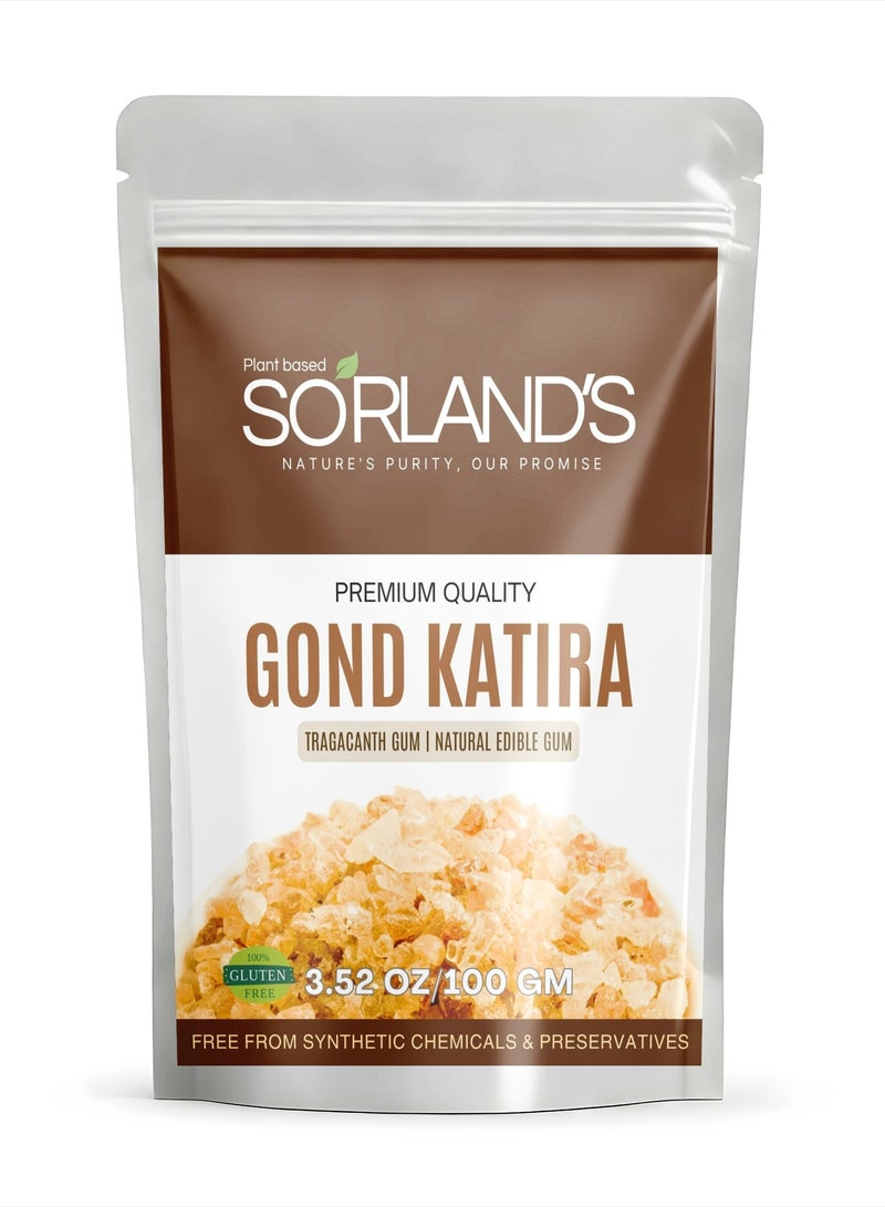 Sorland's Pure Gond Katira Edible Tragacanth Gum – 100% Natural, Ultra Premium Grade | High Cooling & Health Boost | Perfect for Drinks, Desserts & Herbal Recipes – 100g - Image 1
