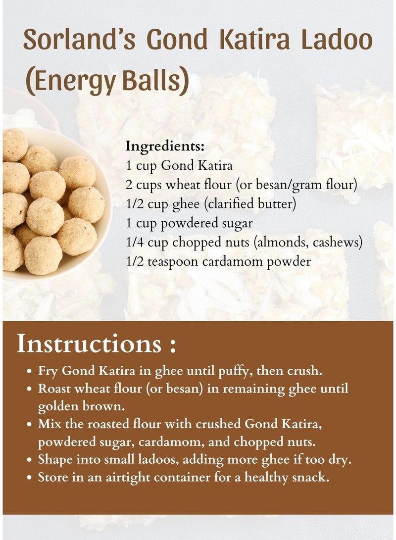 Sorland's Pure Gond Katira Edible Tragacanth Gum – 100% Natural, Ultra Premium Grade | High Cooling & Health Boost | Perfect for Drinks, Desserts & Herbal Recipes – 100g - Image 5