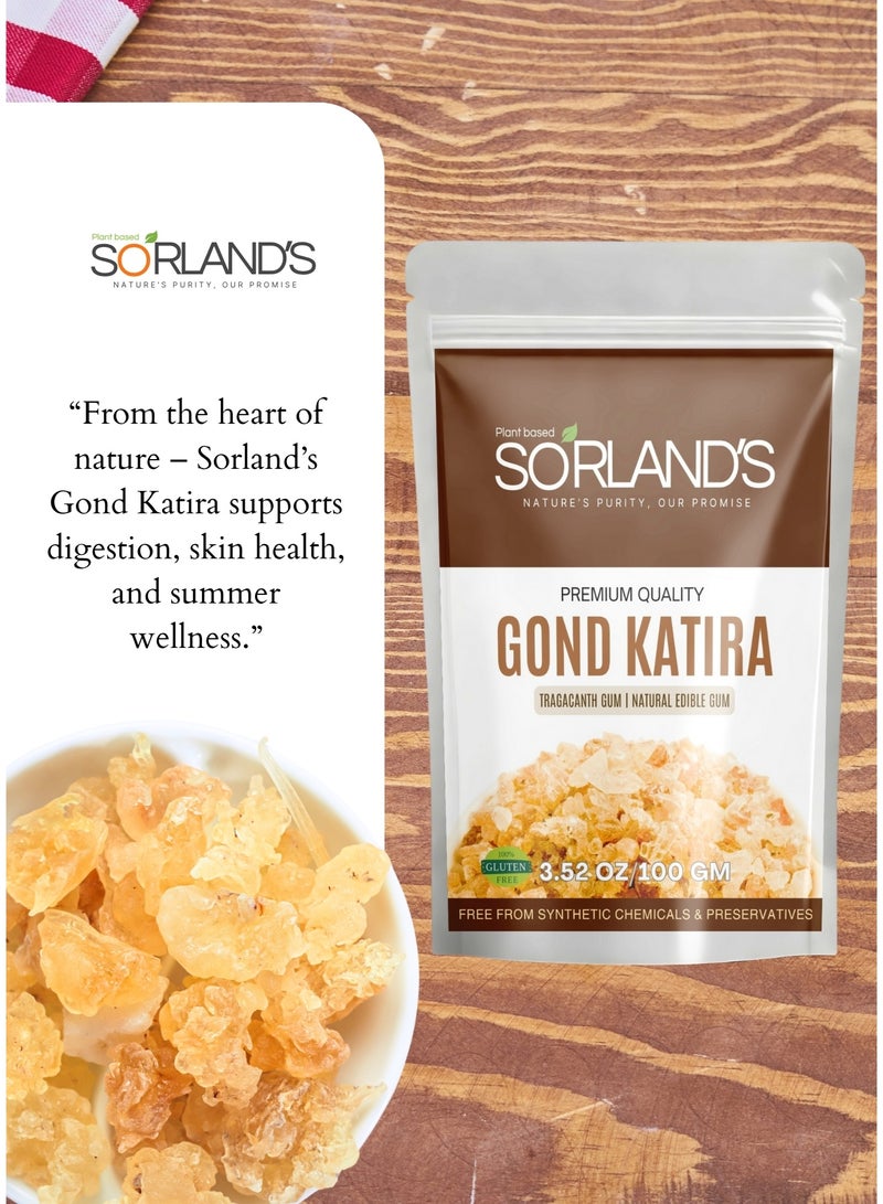 Sorland's Pure Gond Katira Edible Tragacanth Gum – 100% Natural, Ultra Premium Grade | High Cooling & Health Boost | Perfect for Drinks, Desserts & Herbal Recipes – 100g - Image 2