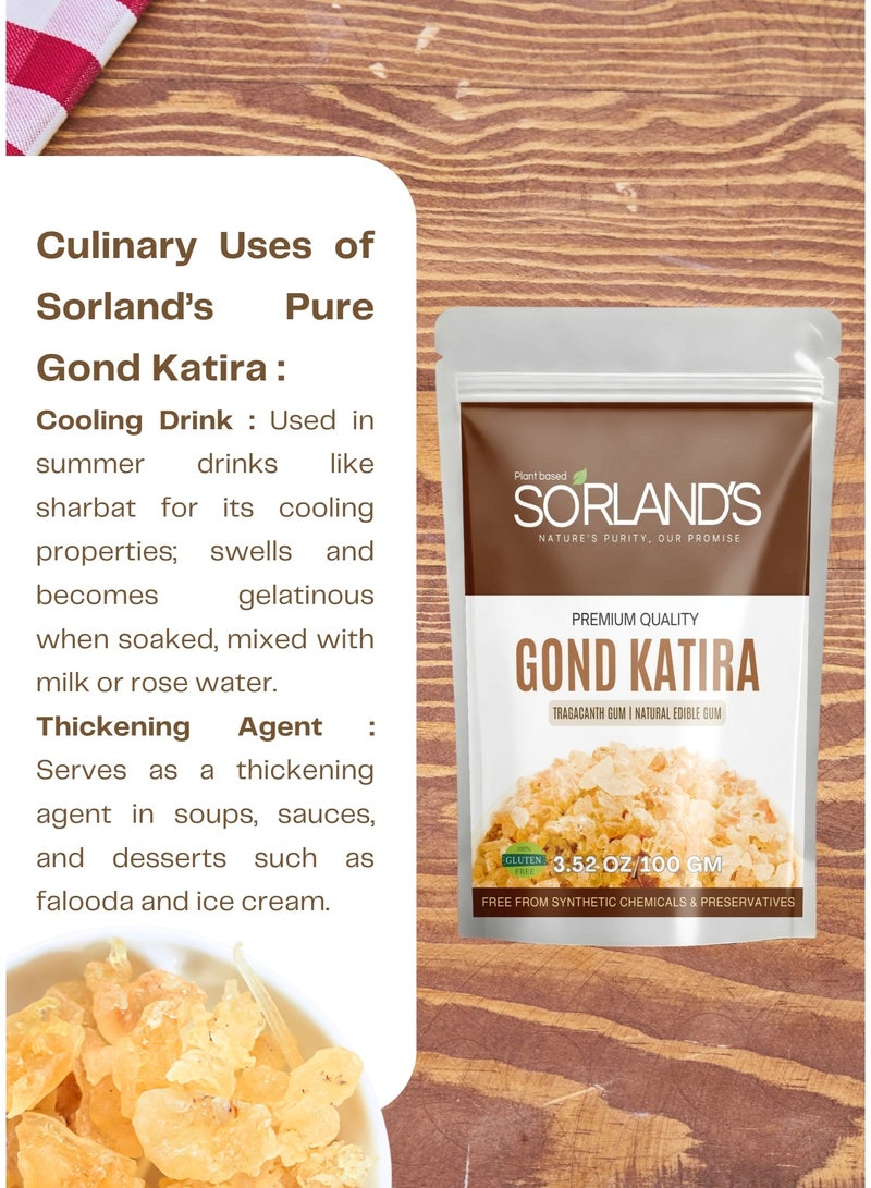 Sorland's Pure Gond Katira Edible Tragacanth Gum – 100% Natural, Ultra Premium Grade | High Cooling & Health Boost | Perfect for Drinks, Desserts & Herbal Recipes – 100g - Image 4