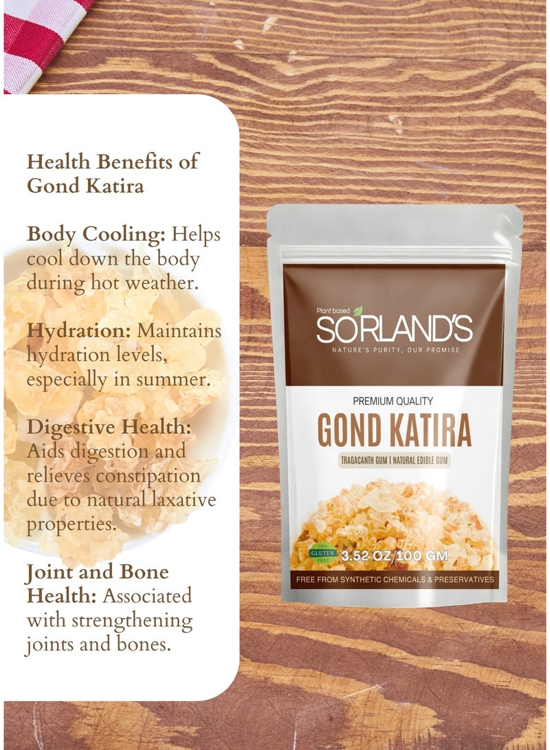 Sorland's Pure Gond Katira Edible Tragacanth Gum – 100% Natural, Ultra Premium Grade | High Cooling & Health Boost | Perfect for Drinks, Desserts & Herbal Recipes – 100g - Image 3